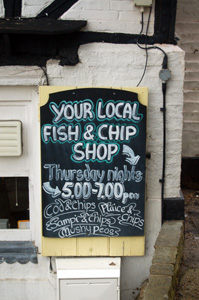 Fish and chip shop sign at the Cross Keys February 2010